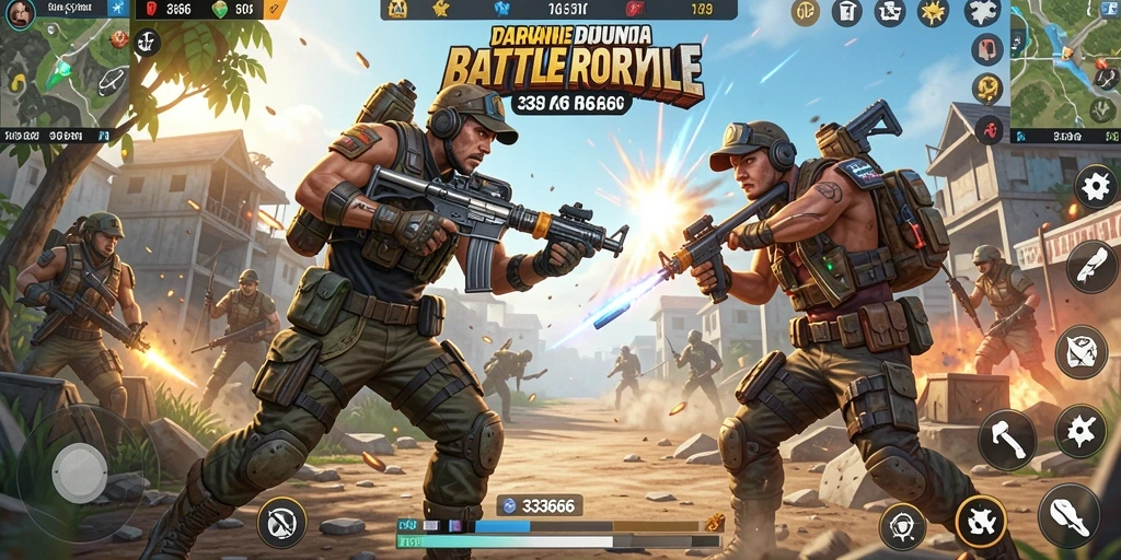 Screenshot gameplay Battle Royale di 333666 menunjukkan aksi seru dan strategis.