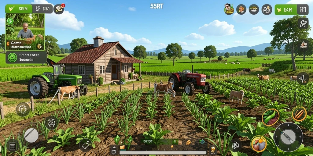 Tampilan menawan dari gameplay pertanian di 55RT