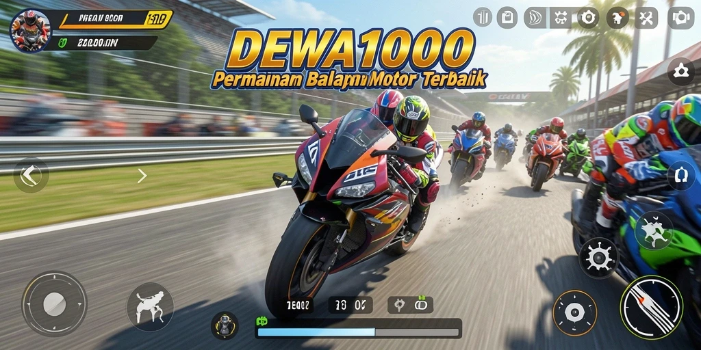 Tampilan gameplay DEWA1000 yang menegangkan saat balapan motor.