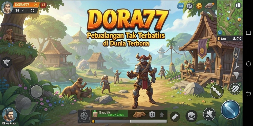 Screenshot gameplay DORA77 menampilkan petualangan menakjubkan di dunia terbuka.