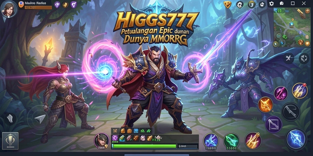 Tangkapan layar dari gameplay HIGGS777 yang menunjukkan pertarungan epik di dunia MMORPG.