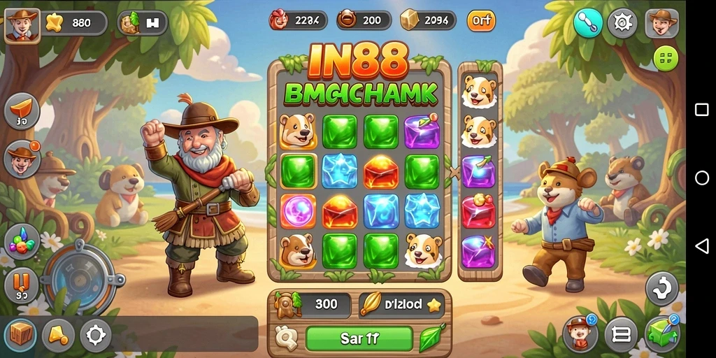 Tampilan gameplay IN88 dengan aksi Match-3 yang menarik.