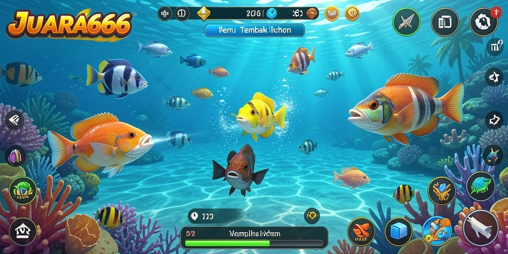 Tampilan gameplay JUARA666 yang menarik saat menembak ikan.