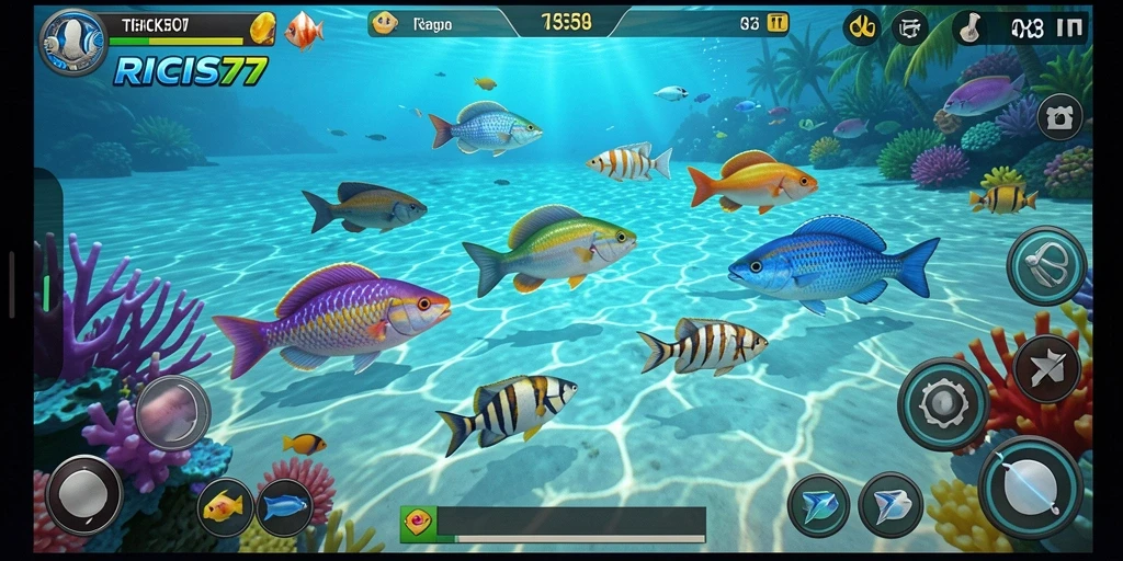 Tampilan gameplay RICIS77 menunjukkan aksi menembak ikan yang seru.