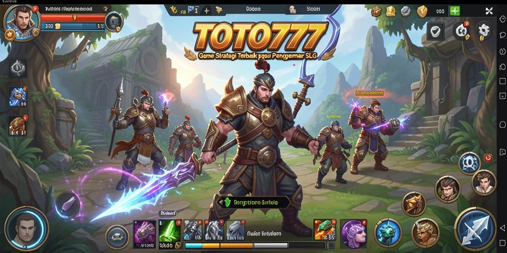 Screenshot utama menampilkan aksi pertempuran dalam game SLG.